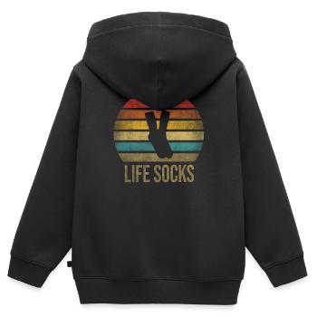 Chaussette Life Chaussettes Rétro Sunset Vintage - Sweat Premium à capuche zippé enfant bio - noir - Dos - AI Model Kid Male (0cm)
