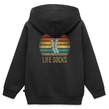Chaussette Life Chaussettes Rétro Sunset Vintage - Sweat Premium à capuche zippé enfant bio - noir - Dos - AI Model Kid Male (0cm)