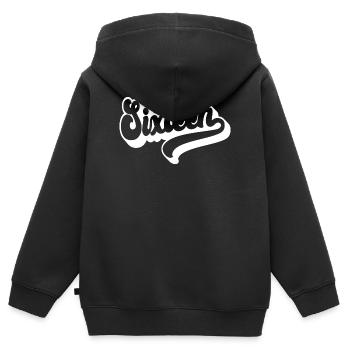 Seize garçons 16e anniversaire filles 16 ans - Sweat Premium à capuche zippé enfant bio - noir - Dos - AI Model Kid Male (0cm)