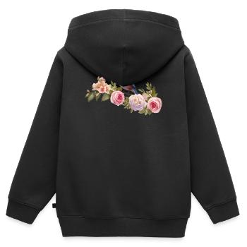 Vogel auf einem blühenden Ast im Frühling - Kinder Premium Organic Zip Hoodie - Schwarz - Hinten - AI Model Kid Male (0cm)