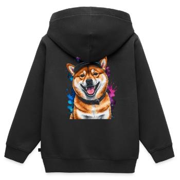 Shiba Inu Snapback Cap Chien Drôle Design Print - Sweat Premium à capuche zippé enfant bio - noir - Dos - AI Model Kid Male (0cm)