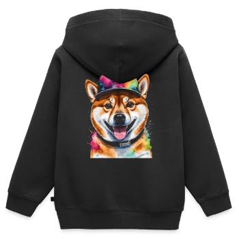 Shiba Inu Snapback Cap Chien Drôle Design Print - Sweat Premium à capuche zippé enfant bio - noir - Dos - AI Model Kid Male (0cm)