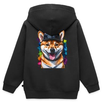 Shiba Inu Snapback Cap Chien Drôle Design Print - Sweat Premium à capuche zippé enfant bio - noir - Dos - AI Model Kid Male (0cm)