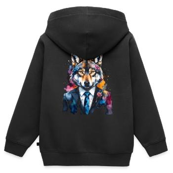 Wolf Suit Colorful Animal Design Print - Kids Premium Organic Zip-up Hoodie - black - Back - AI Model Kid Male (0cm)