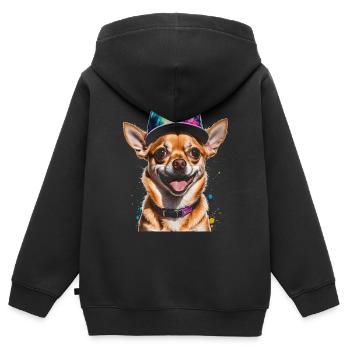 Chihuahua Snapback Cap Chien Drôle Design Print - Sweat Premium à capuche zippé enfant bio - noir - Dos - AI Model Kid Male (0cm)