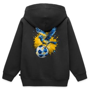 Rossignol Football Coloré Ukraine Animal Design Print - Sweat Premium à capuche zippé enfant bio - noir - Dos - AI Model Kid Male (0cm)