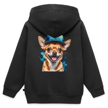 Chihuahua Snapback Cap Chien Drôle Design Print - Sweat Premium à capuche zippé enfant bio - noir - Dos - AI Model Kid Male (0cm)