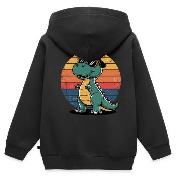 Cooler Dino Dinosaurier Retro Style trifft Urzeit - Kinder Premium Organic Zip Hoodie - Schwarz - Hinten - AI Model Kid Male (0cm)