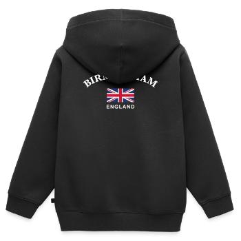 Birmingham, Angleterre - Sweat Premium à capuche zippé enfant bio - noir - Dos - AI Model Kid Male (0cm)