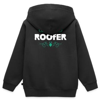 ROOFER Logo mit Teal Ornament - Kinder Premium Organic Zip Hoodie - Schwarz - Hinten - AI Model Kid Male (0cm)