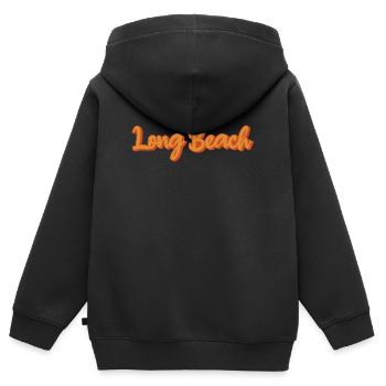 Police rétro de Long Beach en orange - Sweat Premium à capuche zippé enfant bio - noir - Dos - AI Model Kid Male (0cm)