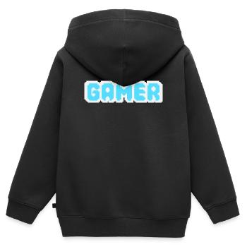 Gamer Pixel - Sweat Premium à capuche zippé enfant bio - noir - Dos - AI Model Kid Male (0cm)
