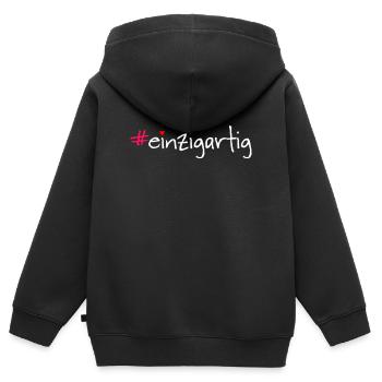 #einzigartig - Kinder Premium Organic Zip Hoodie - Schwarz - Hinten - AI Model Kid Male (0cm)
