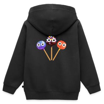 sucette,cakepop,sucette,gâteau - Sweat Premium à capuche zippé enfant bio - noir - Dos - AI Model Kid Male (0cm)