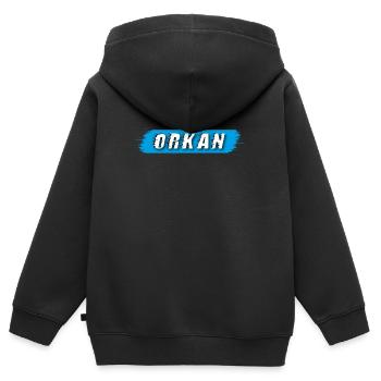 Lettrage ouragan - Sweat Premium à capuche zippé enfant bio - noir - Dos - AI Model Kid Male (0cm)