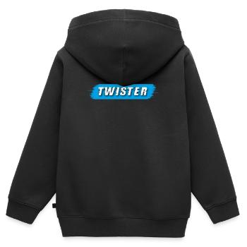 Twister lettrage bleu - Sweat Premium à capuche zippé enfant bio - noir - Dos - AI Model Kid Male (0cm)