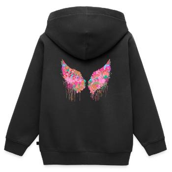 angelwings,flügel,bunt,engelsflügel,blumen - Kinder Premium Organic Zip Hoodie - Schwarz - Hinten - AI Model Kid Male (0cm)