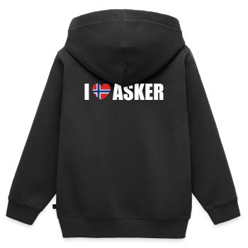I love Asker Norwegen - Kinder Premium Organic Zip Hoodie - Schwarz - Hinten - AI Model Kid Male (0cm)