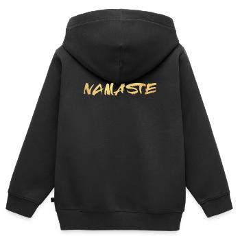Yoga Namaste Gold Handwriting Deluxe Meditation om - Kids Premium Organic Zip-up Hoodie - black - Back - AI Model Kid Male (0cm)