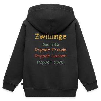 Zwillinge Geschenk Mädchen Jungen Kinder - Kinder Premium Organic Zip Hoodie - Schwarz - Hinten - AI Model Kid Male (0cm)