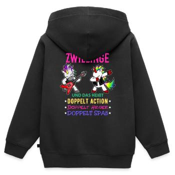 Zwillinge Geschenk Mädchen Jungen Kinder - Kinder Premium Organic Zip Hoodie - Schwarz - Hinten - AI Model Kid Male (0cm)
