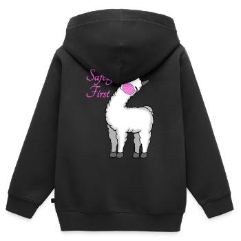 Lama mit Mundschutz gegen das Corona Virus - Kinder Premium Organic Zip Hoodie - Schwarz - Hinten - AI Model Kid Male (0cm)