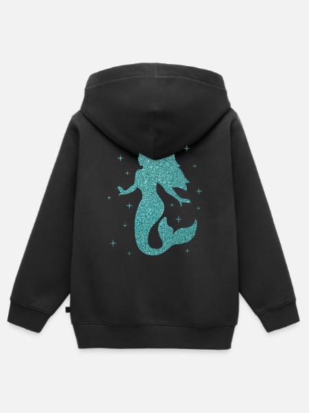 Sirena damas niñas regalo brillo sirena - Sudadera Premium con capucha y cremallera infantil orgánica - negro