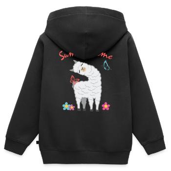Vacances d'été en cadeau d'alpaga lama d'été - Sweat Premium à capuche zippé enfant bio - noir - Dos - AI Model Kid Male (0cm)