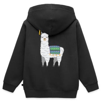 Licence Master Licence Llama Alpaga - Sweat Premium à capuche zippé enfant bio - noir - Dos - AI Model Kid Male (0cm)