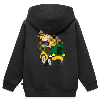 Tracteur conducteur garçon agriculteur agriculteur cadeau enfants - Sweat Premium à capuche zippé enfant bio - noir - Dos - AI Model Kid Male (0cm)