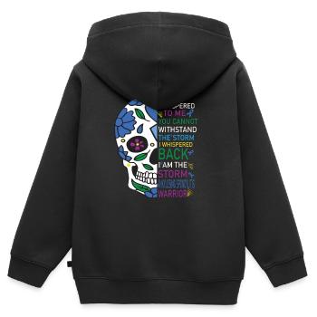 Crâne de spondylarthrite ankylosante Warrior - Sweat Premium à capuche zippé enfant bio - noir - Dos - AI Model Kid Male (0cm)