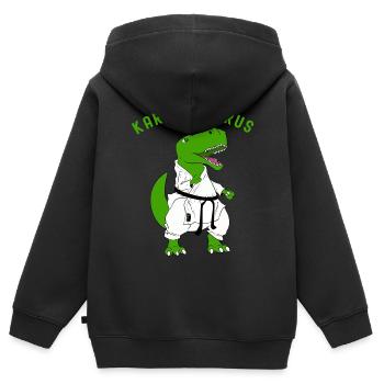 Dinosaure humour Karaté Karatesaurus Cadeau enfant - Sweat Premium à capuche zippé enfant bio - noir - Dos - AI Model Kid Male (0cm)