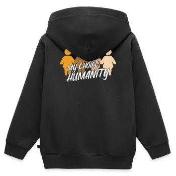 Menschlichkeit Freiheit Liebe Frieden Statement - Kinder Premium Organic Zip Hoodie - Schwarz - Hinten - AI Model Kid Male (0cm)