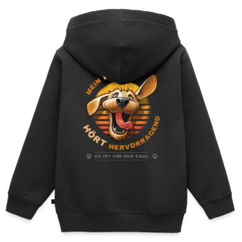 Mein Hund hört hervorragend Lustiger Hunde Spruch - Kinder Premium Organic Zip Hoodie - Schwarz - Hinten - AI Model Kid Male (0cm)