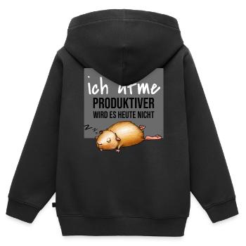 Faules Tierchen Ich atme produktiver wirds nicht - Kinder Premium Organic Zip Hoodie - Schwarz - Hinten - AI Model Kid Male (0cm)