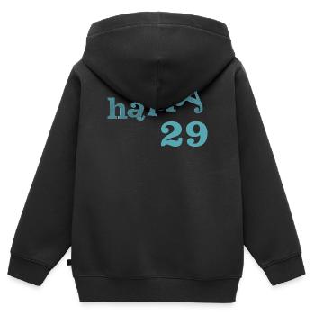 happy 29 - Kinder Premium Organic Zip Hoodie - Schwarz - Hinten - AI Model Kid Male (0cm)