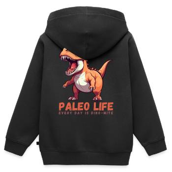 La vie paléo - Chaque jour est Dino-Mite - Sweat Premium à capuche zippé enfant bio - noir - Dos - AI Model Kid Male (0cm)