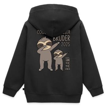 Dabbing Faultier Bääm! Coolster Großer Bruder 2025 - Kinder Premium Organic Zip Hoodie - Schwarz - Hinten - AI Model Kid Male (0cm)