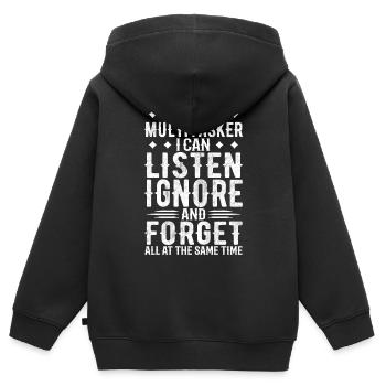 Ich bin ein Mutitasker, ich kann zuhören, ignorieren und vergessen - Kinder Premium Organic Zip Hoodie - Schwarz - Hinten - AI Model Kid Male (0cm)