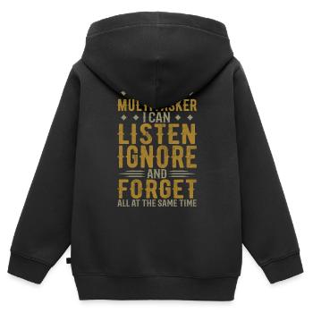 Ich bin ein Mutitasker, ich kann zuhören, ignorieren und vergessen - Kinder Premium Organic Zip Hoodie - Schwarz - Hinten - AI Model Kid Male (0cm)