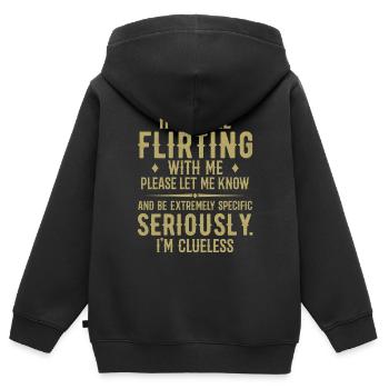 Wenn du mit mir flirtest, lass es mich bitte wissen - Kinder Premium Organic Zip Hoodie - Schwarz - Hinten - AI Model Kid Male (0cm)