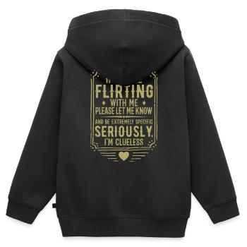 Wenn du mit mir flirtest, lass es mich bitte wissen - Kinder Premium Organic Zip Hoodie - Schwarz - Hinten - AI Model Kid Male (0cm)