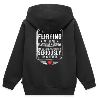 Wenn du mit mir flirtest, lass es mich bitte wissen - Kinder Premium Organic Zip Hoodie - Schwarz - Hinten - AI Model Kid Male (0cm)