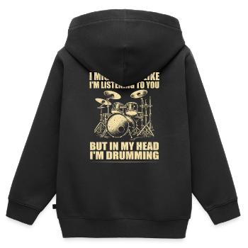 Batteur Drummer Drums Drumsticks Drumming - Sweat Premium à capuche zippé enfant bio - noir - Dos - AI Model Kid Male (0cm)