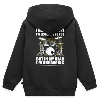 Batteur Drummer Drums Drumsticks Drumming - Sweat Premium à capuche zippé enfant bio - noir - Dos - AI Model Kid Male (0cm)