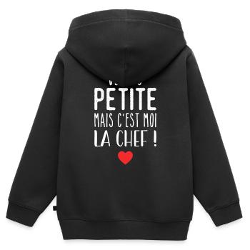 Ich bin klein, aber ich bin der Chef - Kinder Premium Organic Zip Hoodie - Schwarz - Hinten - AI Model Kid Male (0cm)