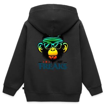 Just Freaks Monkey Affe Sports - Just Freaks ® - Kinder Premium Organic Zip Hoodie - Schwarz - Hinten - AI Model Kid Male (0cm)
