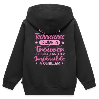 Une Super Technicienne - Cadeau technicienne - Sweat Premium à capuche zippé enfant bio - noir - Dos - AI Model Kid Male (0cm)