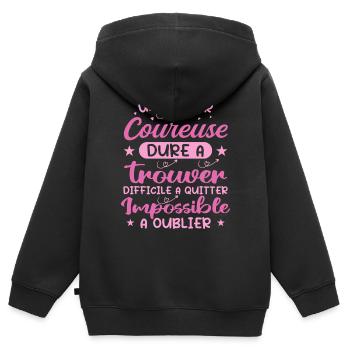 Une Super Coureuse - Cadeau coureuse - Sweat Premium à capuche zippé enfant bio - noir - Dos - AI Model Kid Male (0cm)