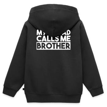 Mein Trupp nennt mich Bruder Typografie-Slogan - Kinder Premium Organic Zip Hoodie - Schwarz - Hinten - AI Model Kid Male (0cm)